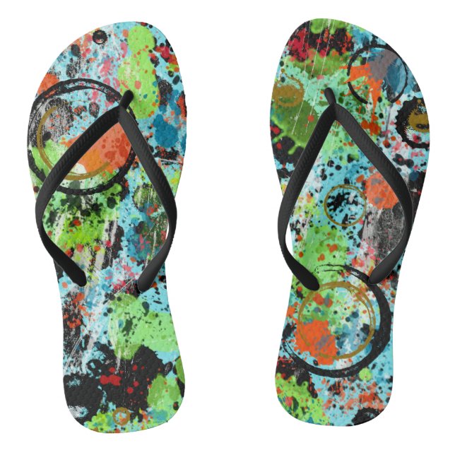 Food Fight Abstract Graffiti Flip Flops (Footbed)
