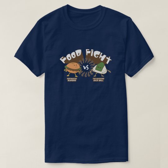 Food Fight! Burger vs. Rice Ball Funny Word Pun T-Shirt
