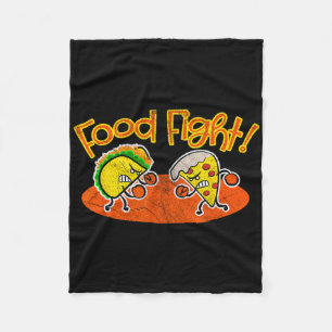Food Fight - Funny Taco Pizza Slice Hungry Cartoon Fleece Blanket