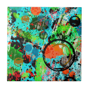 Food Fight Graffiti Abstract Tile