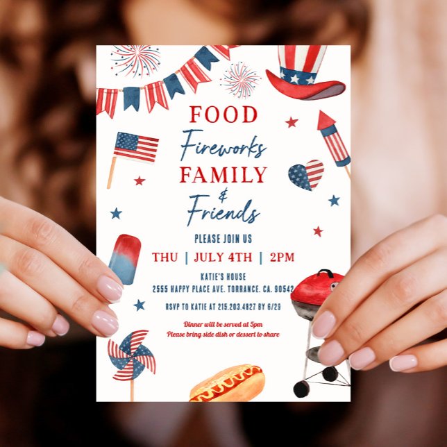 Food Fireworks Family and Friends 4th of July BBQ Invitation (Creator Uploaded)
