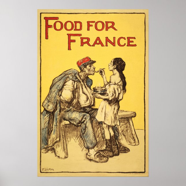 FOOD FOR FRANCE! Old World War 1 Propaganda Poster (Front)