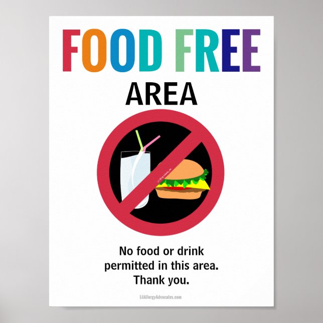 Food Free Area Classroom Customised Allergy School Poster (Front)