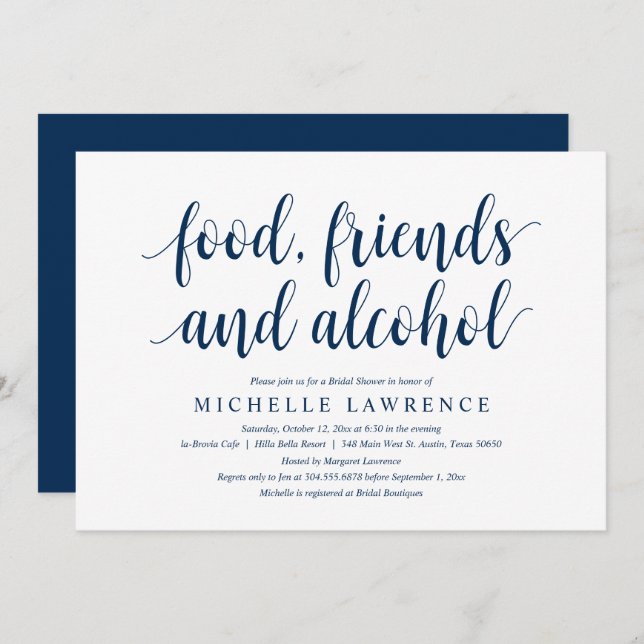 Food, friends and alcohol, Modern Bridal Shower In Invitation (Front/Back)