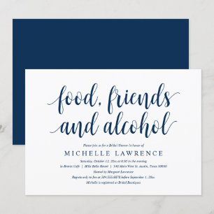 Food, friends and alcohol, Modern Bridal Shower In Invitation