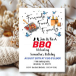 Food Friends Family Birthday Barbecue Invitation<br><div class="desc">Birthday barbecue invitation with the phrase "food friends family" surrounded in butterflies,  polka dots also with food grill and bottles of beer.</div>