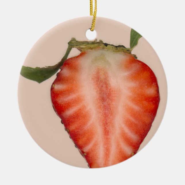 Food - Fruit - Slice of Strawberry Ceramic Tree Decoration (Front)