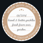 Food Gift Label Sticker Circle Kraft Paper<br><div class="desc">The perfect finishing touch for a homemade gift from the kitchen this kraft paper and white label is a delightful mix of chic and rustic and would look great on a preserves jar tied with a gingham ribbon. Don't forget to personalise with your name and personal message. Enter a description...</div>
