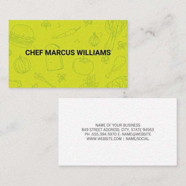Food Green Background | Chef  Business Card (Front/Back)