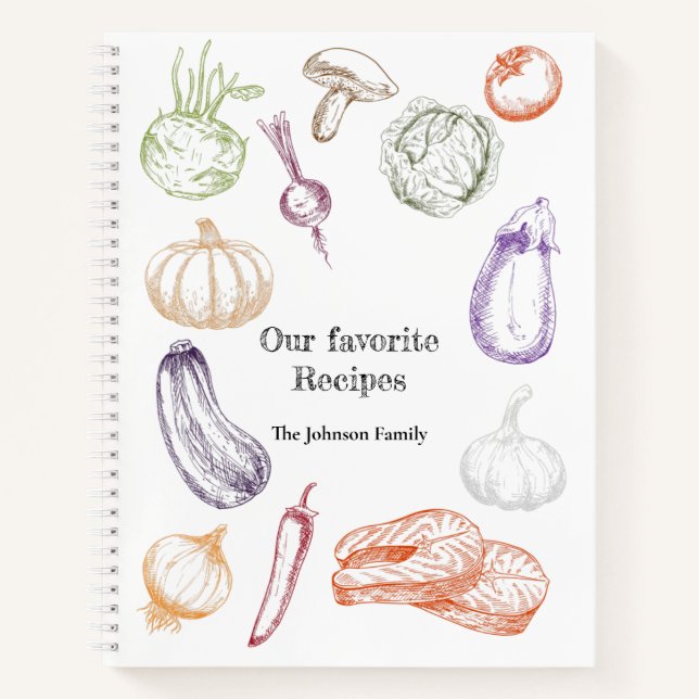 Food Illustration Personalised Family Recipe Book (Front)