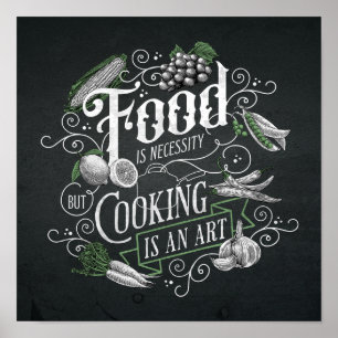 Food Is Necessity Cooking Is Art Vintage Kitchen Poster