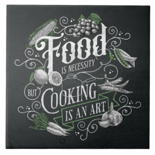Food Is Necessity Cooking Is Art Vintage Kitchen Tile