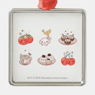 Food items displayed against white background metal tree decoration