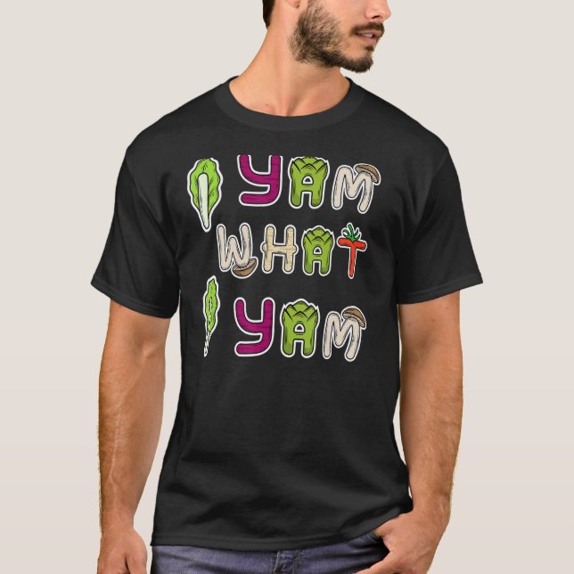 Food Joke I Yam What I Yam Sweet Potato And Vegeta T-Shirt (Front)