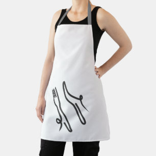 Food knife and fork modern grey and white apron