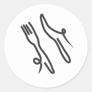 Food knife and fork modern grey and white classic round sticker