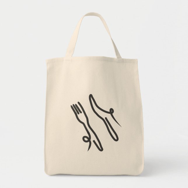 Food knife and fork modern grey and white tote bag (Front)