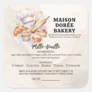 Food License Safety Allergy Alert Bakery Pastry Square Sticker