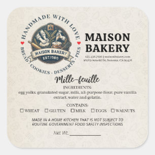 Food License Safety Allergy Alert Bakery Pastry Square Sticker