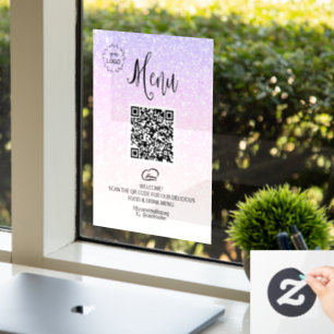 *~* Food Menu QR LOGO Ombre Glitter  Window Cling