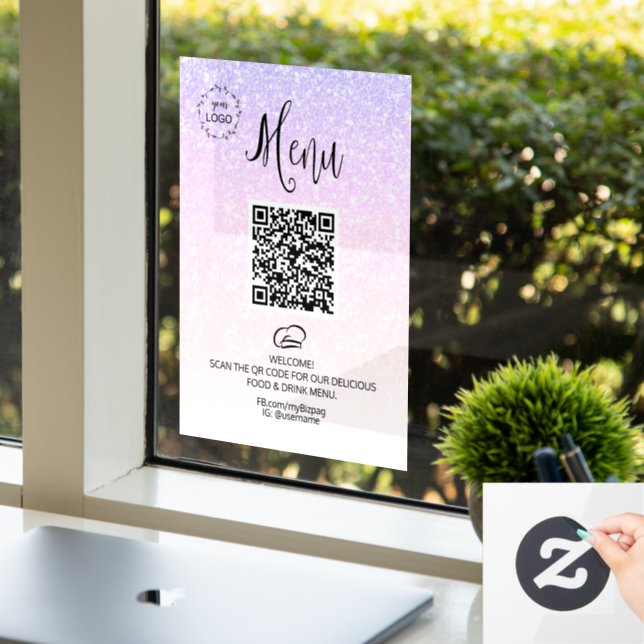 *~* Food Menu QR LOGO Ombre Glitter  Window Cling (Office)