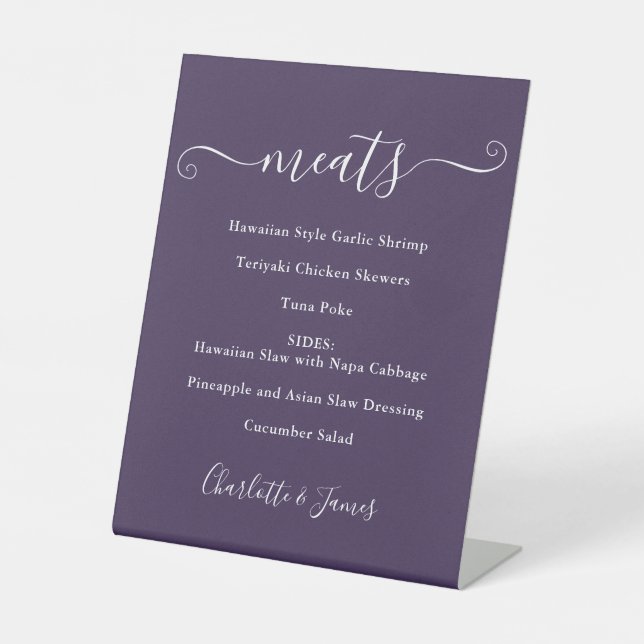 Food Menu Signature Script Purple Pedestal Sign (Front)