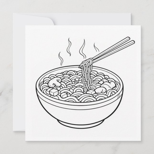 Food Noodle Black White Colouring Page Card (Front)
