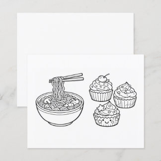 Food Noodles Cupcake Black White Colouring Page