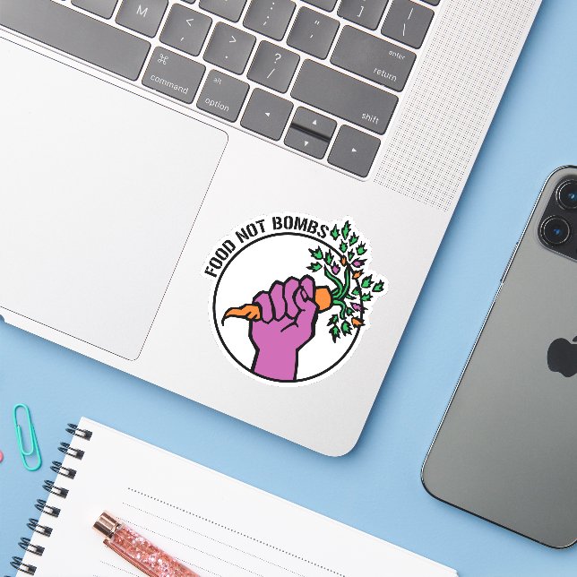 Food Not Bombs logo w/text (Laptop w/ iPhone)