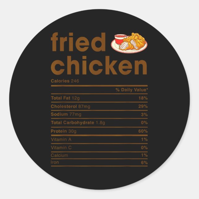 Food Nutrition Facts Shirts Co. Fried Chicken Nutr Classic Round Sticker (Front)