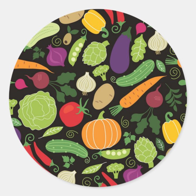 Food on a black background classic round sticker (Front)