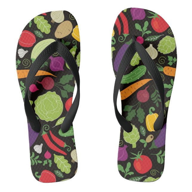 Food on a black background flip flops (Footbed)