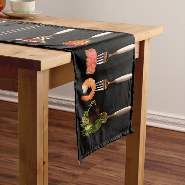 Food on Forks Black Table Runner (In Situ)