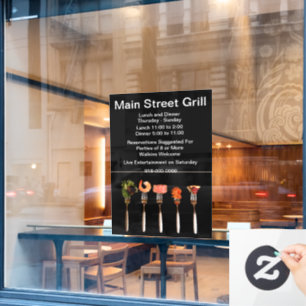 Food on Forks Modern Restaurant Business Window Cling