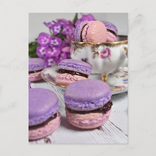 Food Photography Afternoon Tea Berry Macarons Postcard (Front)