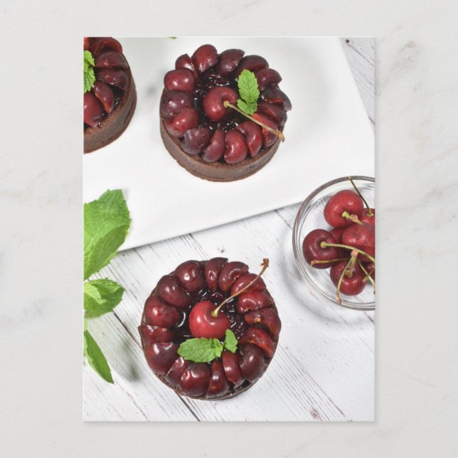 Food Photography Chocolate Cherry Tartlets Postcard (Front)