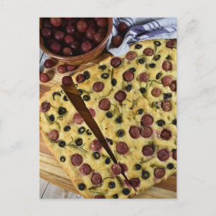 Food Photography Grape Black Olive Focaccia Bread Postcard