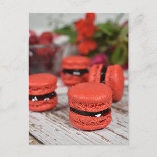 Food Photography Red Cherry Jam Filled Macarons Postcard