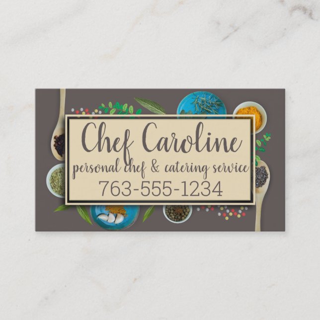 Food prep herbs spices chef catering culinary business card (Front)