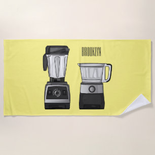 Food processor & blender cartoon illustration  beach towel