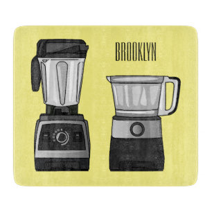Food processor & blender cartoon illustration  cutting board