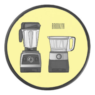 Food processor & blender cartoon illustration  hockey puck