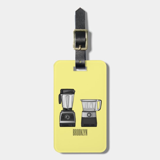 Food processor & blender cartoon illustration luggage tag (Front Vertical)