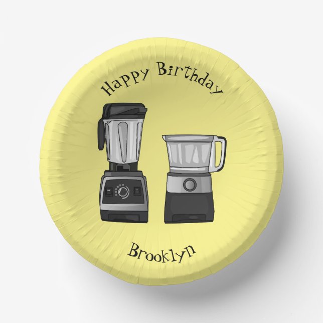 Food processor & blender cartoon illustration paper plate (Front)