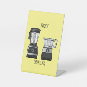 Food processor & blender cartoon illustration  pedestal sign