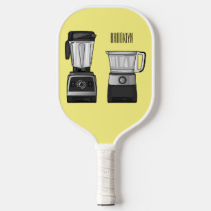 Food processor & blender cartoon illustration  pickleball paddle