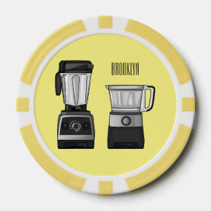 Food processor & blender cartoon illustration  poker chips