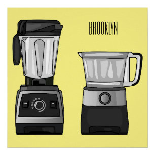 Food processor & blender cartoon illustration  poster