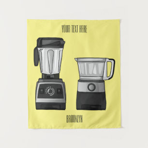 Food processor & blender cartoon illustration tapestry