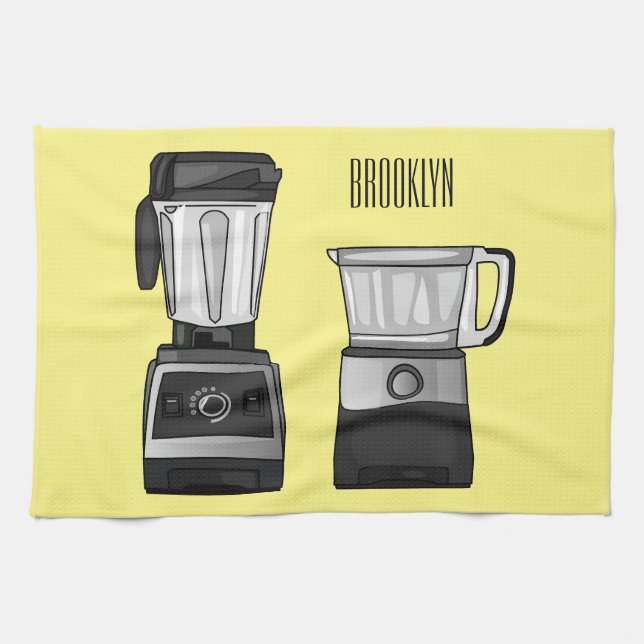 Food processor & blender cartoon illustration  tea towel (Horizontal)